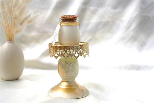 Small lavender crystal candle, 4 oz jar with Amethyst and Clear Quartz, artisan poured, long-lasting clean burn.