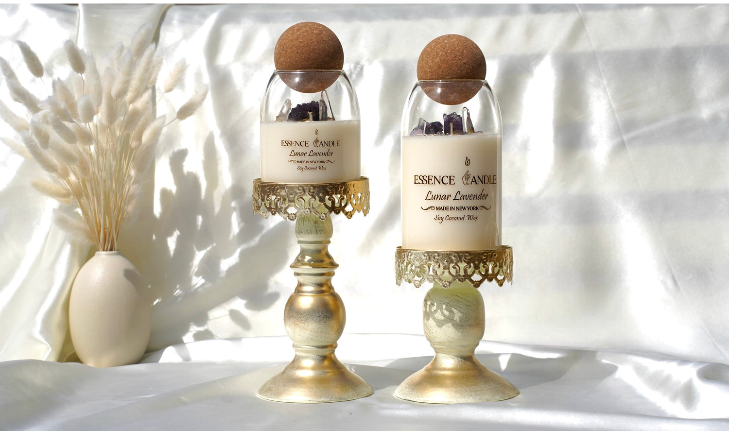 Lunar Lavender | Lavender Crystal Candle with Amethyst & Clear Quartz