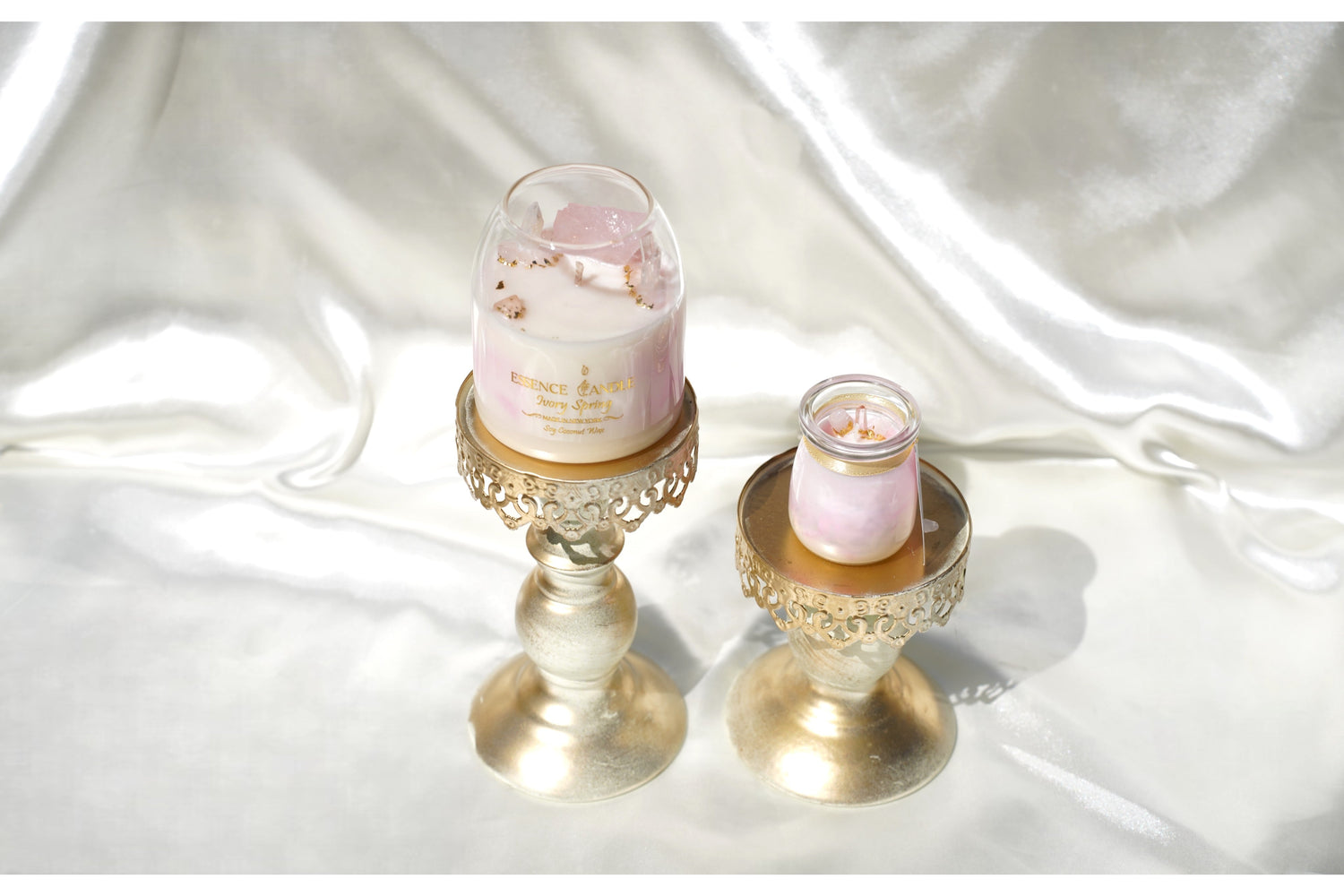 Ivory Spring | Ylang Ylang Crystal Candle with Rose Quartz & Clear Quartz