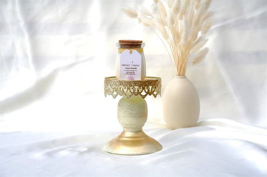 Luxury 4 oz Lunar Lavender crystal candle with Amethyst & Clear Quartz, eco soy coconut wax, handmade in New York.