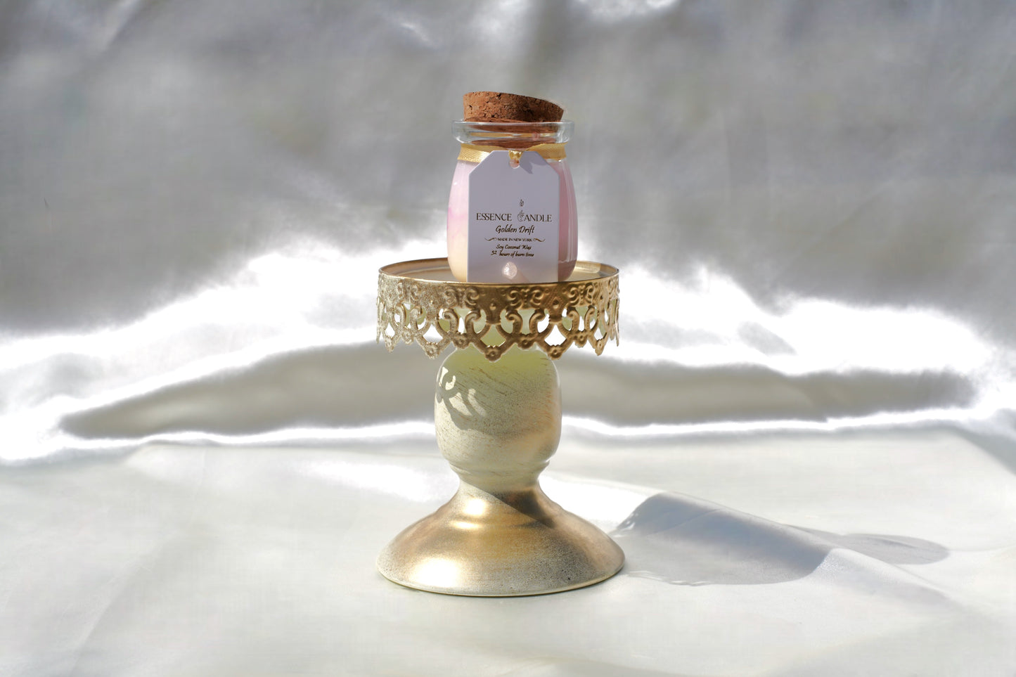 Ivory Spring 4 oz Ylang Ylang crystal candle with rose quartz for love and clear quartz for clarity, soy coconut wax, handmade in New York.