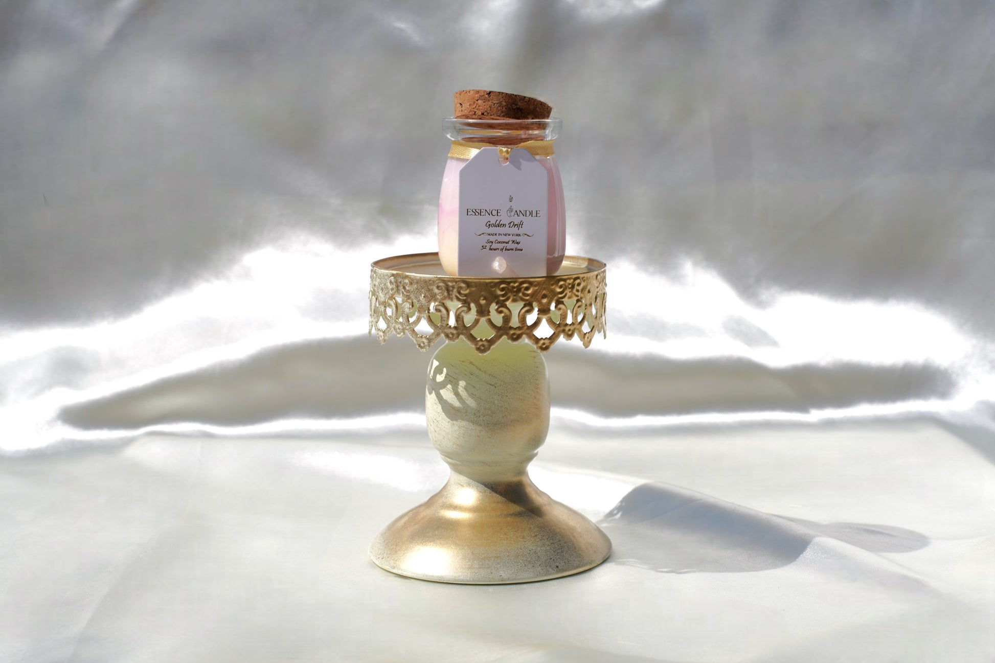 Ivory Spring 4 oz Ylang Ylang crystal candle with rose quartz for love and clear quartz for clarity, soy coconut wax, handmade in New York.